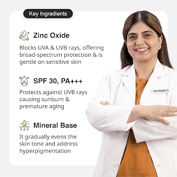 Cureskin Mineral Day Cream Sunscreen Matte Finish SPF 30 PA+++ | Broad Spectrum Sun (UVA, UVB & IR) Protection | Zinc Oxide with Prebiotics, 50 g (Pack of 1)