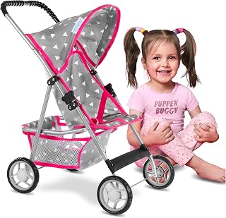 Kinderplay Carrito Bebe Juguetes, Carrito Muñecas - Sillas De Paseo, Cochecito, Parasol, Buggy, Carrito De Bebe, Estructura Ligera Y Estable, Ruedas de Espuma 2 3 años, KP0280S