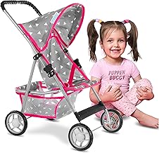 Kinderplay KP0280S Doll Stroller, Toy Pushchair for Dolls, 56 cm Handle, with Soft Grip, Lightweight and Stable Construction, Pram