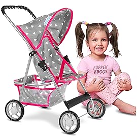 Baby Doll Stroller | Pram for Girls | Umbrella Stroller for Kids - Lightweight Play Carriage for Ages 2+ Years | Baby Doll Accessories with Storage | 22.05-Inch Handle Height, Model KP0280S
