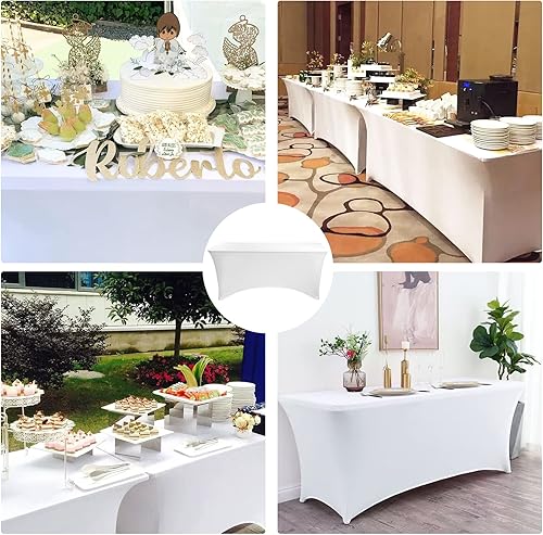 Miniatura 95 de Paquete de 3 manteles de elastano de 6 pies, lavables, resistentes a las arrugas, elásticos para mesas plegables, bodas, fiestas, cumpleaños