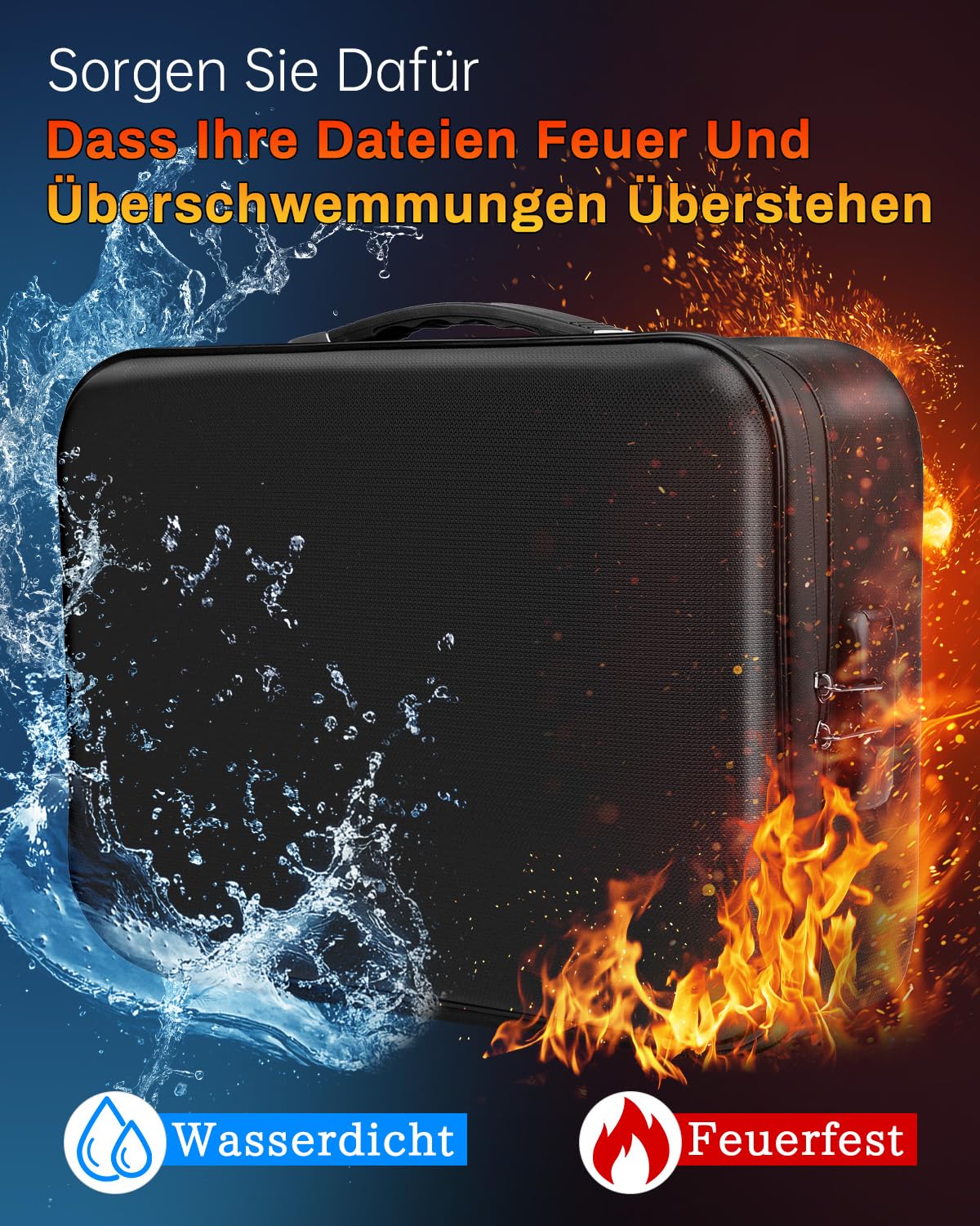 Boîte à documents ignifuge – Organisateur de documents rigides avec serrure à combinaison et 13 compartiments, portable, imperméable, ignifuge, pour fichiers A4, certificats, ordinateur portable et