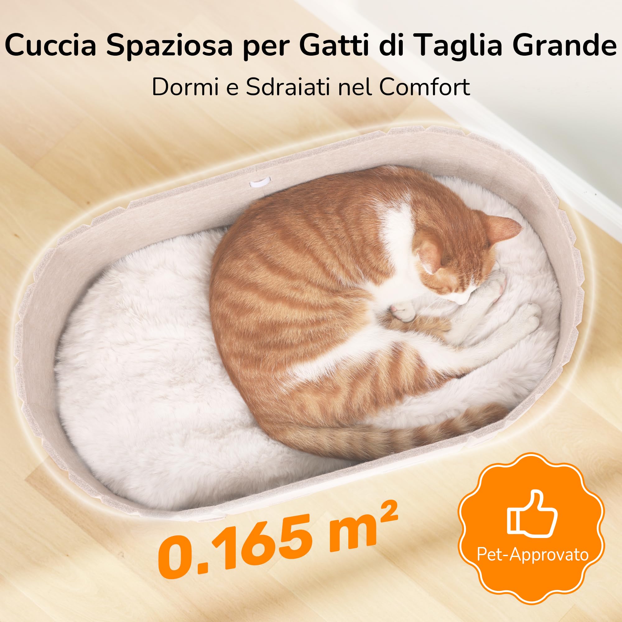 FUKUMARU Cuccia per Gatti Interno- Letto Extra Large 60 cm con Cuscino in Peluche Finto Coniglio, Divano/Casa Ovale in Feltro per Gatti Domestici. Sabbia