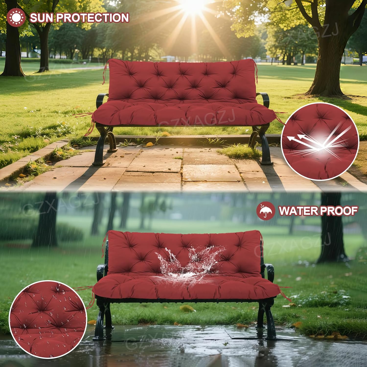 Premium Outdoor Swing Cushions 70x40 inch Waterproof Porch Swing Cushions 2-3 Seater Replacement with Backrest and Ties Swing Cushion for Outdoor Furniture Patio Porch Backyard Garden