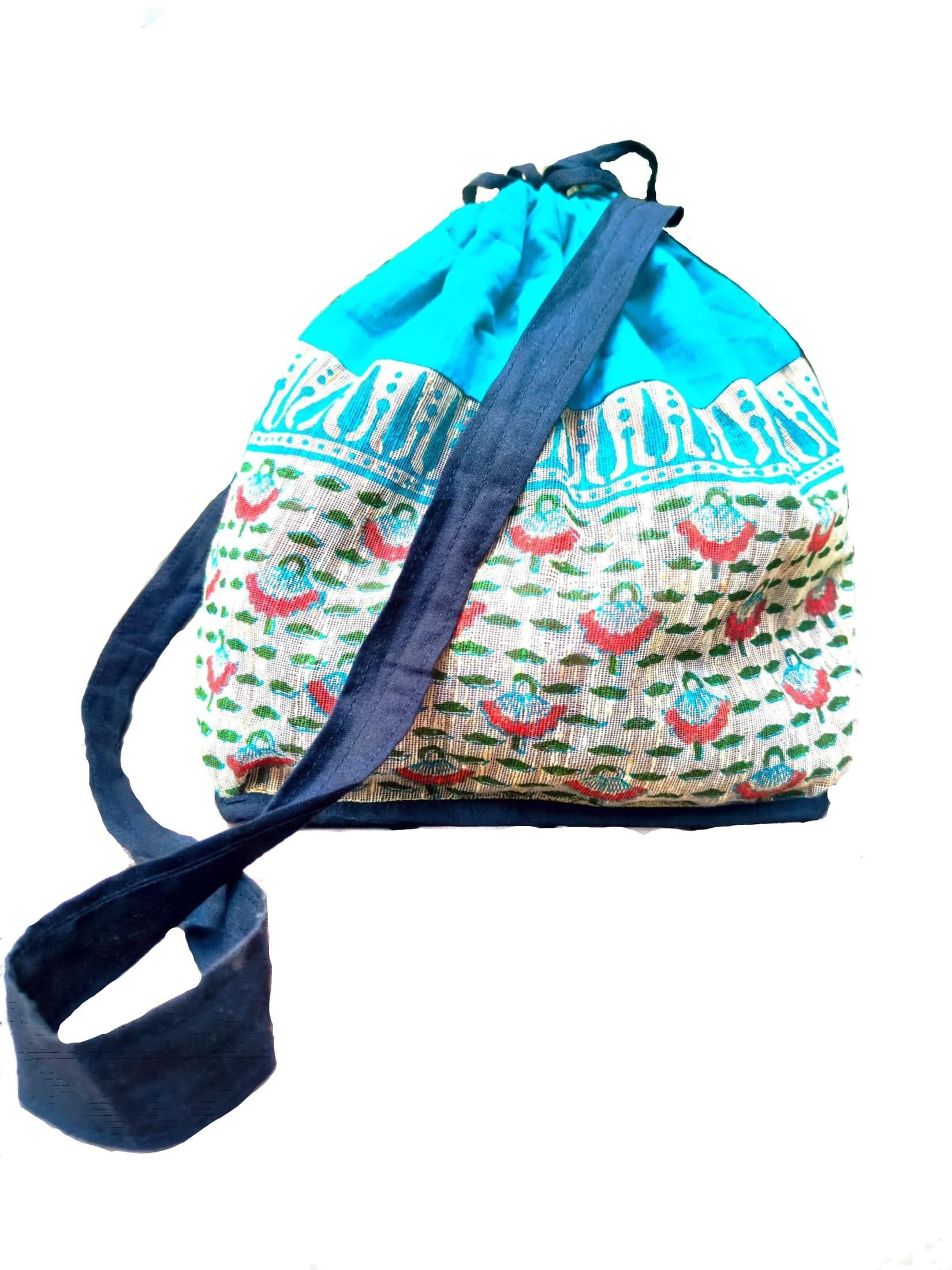 Stylish Potli style sling bag for women and girls,(Blue and Creamson) (B0CCRRS51H) Amazon Price History, Amazon Price Tracker
