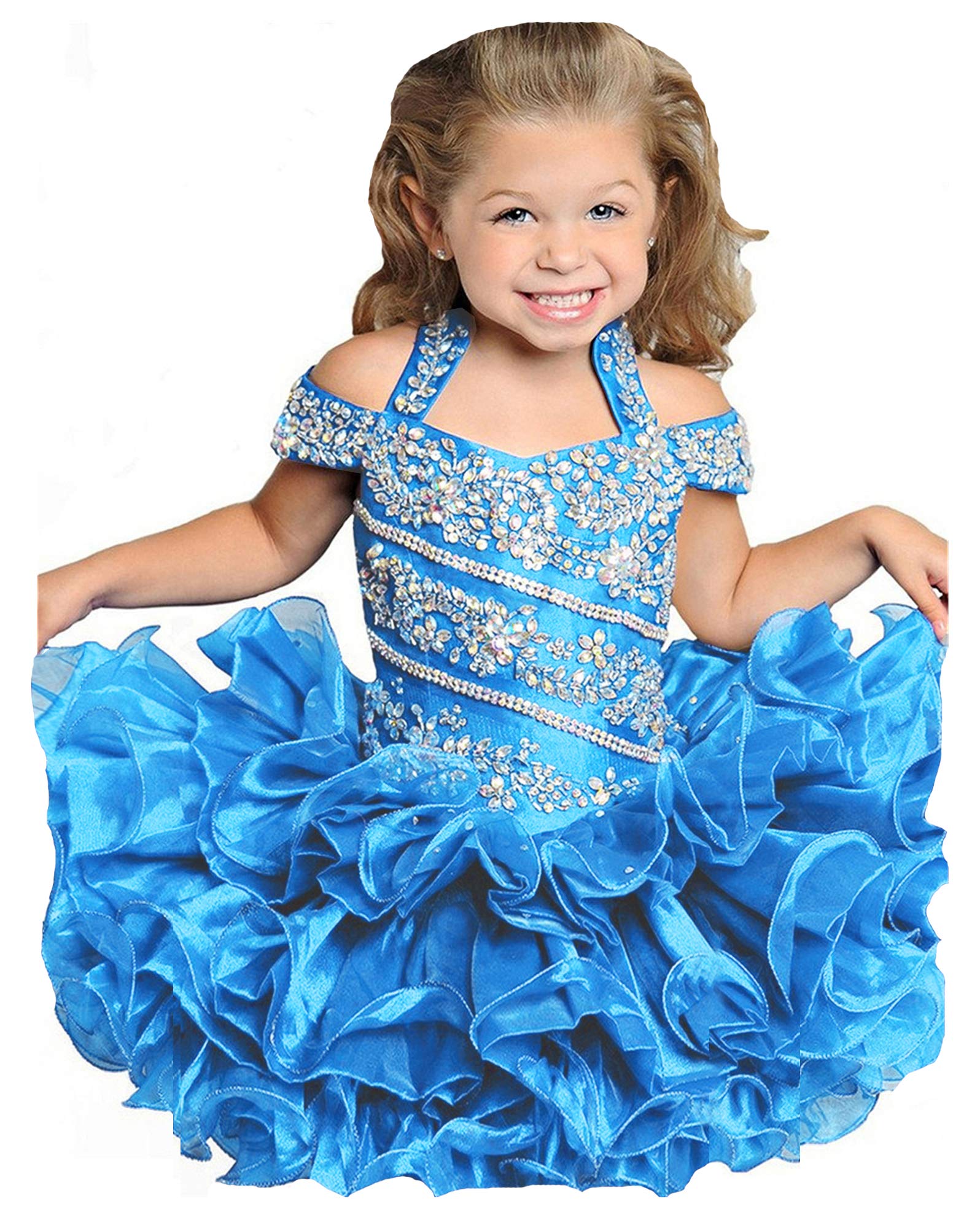 Junguan Baby Girls Off The Shoulder Cupcake Pageant Dress Short Giltz National for Infant Birthday Party Tutu Dresses 4 Years Turquoise