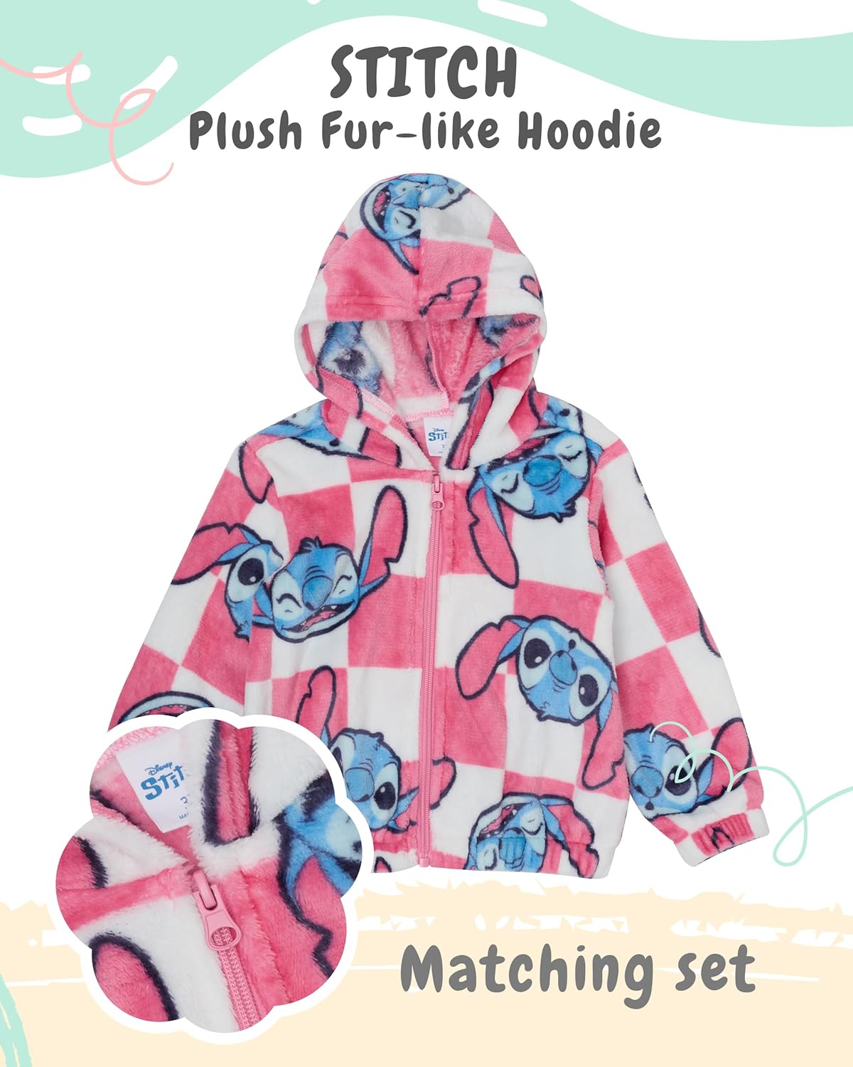 Disney Stitch Girls’ Zip-Up Woobie Hoodie and Jogger Pants Set, 2-Piece Plush Outfit - Image 2