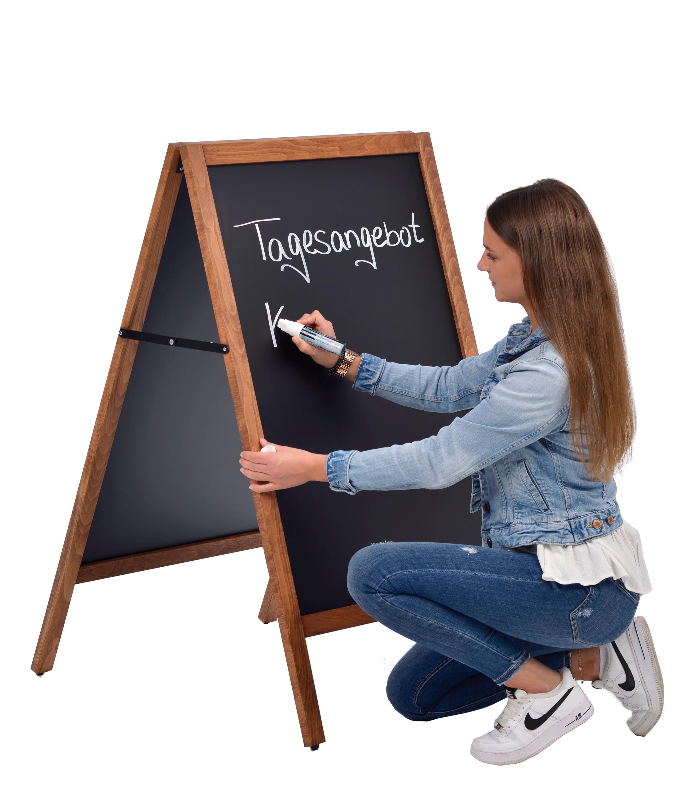 Stop trottoir en bois A1 | stop trottoir exterieur avec 2 feuilles magnétiques incluses | Porte Affiche étanche format A1 | Menu board en bois de hêtre | Tableau magnetique