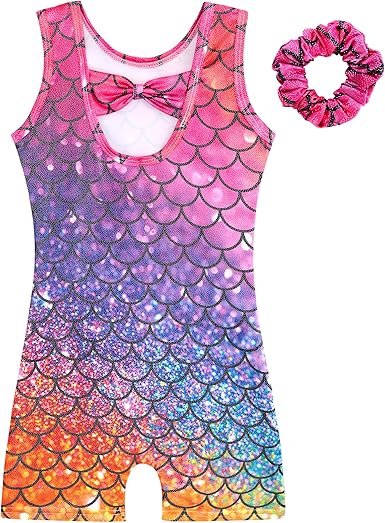 HOZIY Gymnastics Leotards for Girls with Shorts Biketards Dance Tumbling Outfits Matching Scrunchies 1-12 Years Old