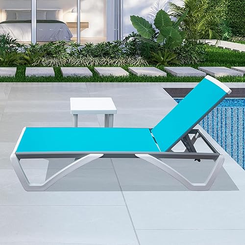 Miniatura 25 de Domi - Silla de salón para exteriores, tumbona de aluminio para patio con respaldo y ruedas ajustables de 5 posiciones, silla reclinable para todo