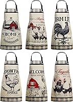 Bencailor 6-Pack Women's Christmas Kitchen Aprons with Pockets - Farm Rooster Holiday Design in Beige, Black, Red