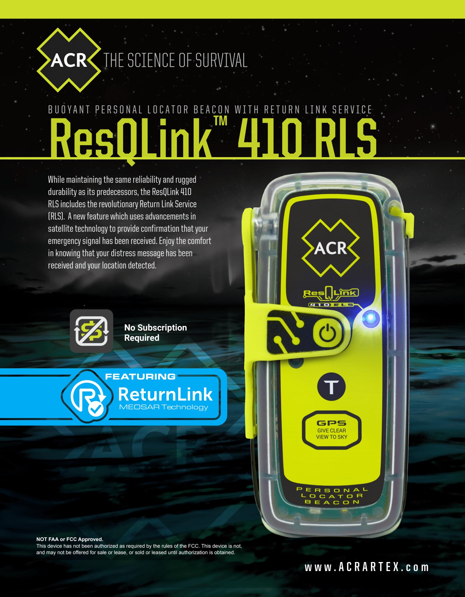 ACR ResQLink 410 RLS Kit de supervivencia de baliza de localización personal - 2331 (modelo: PLB-410)