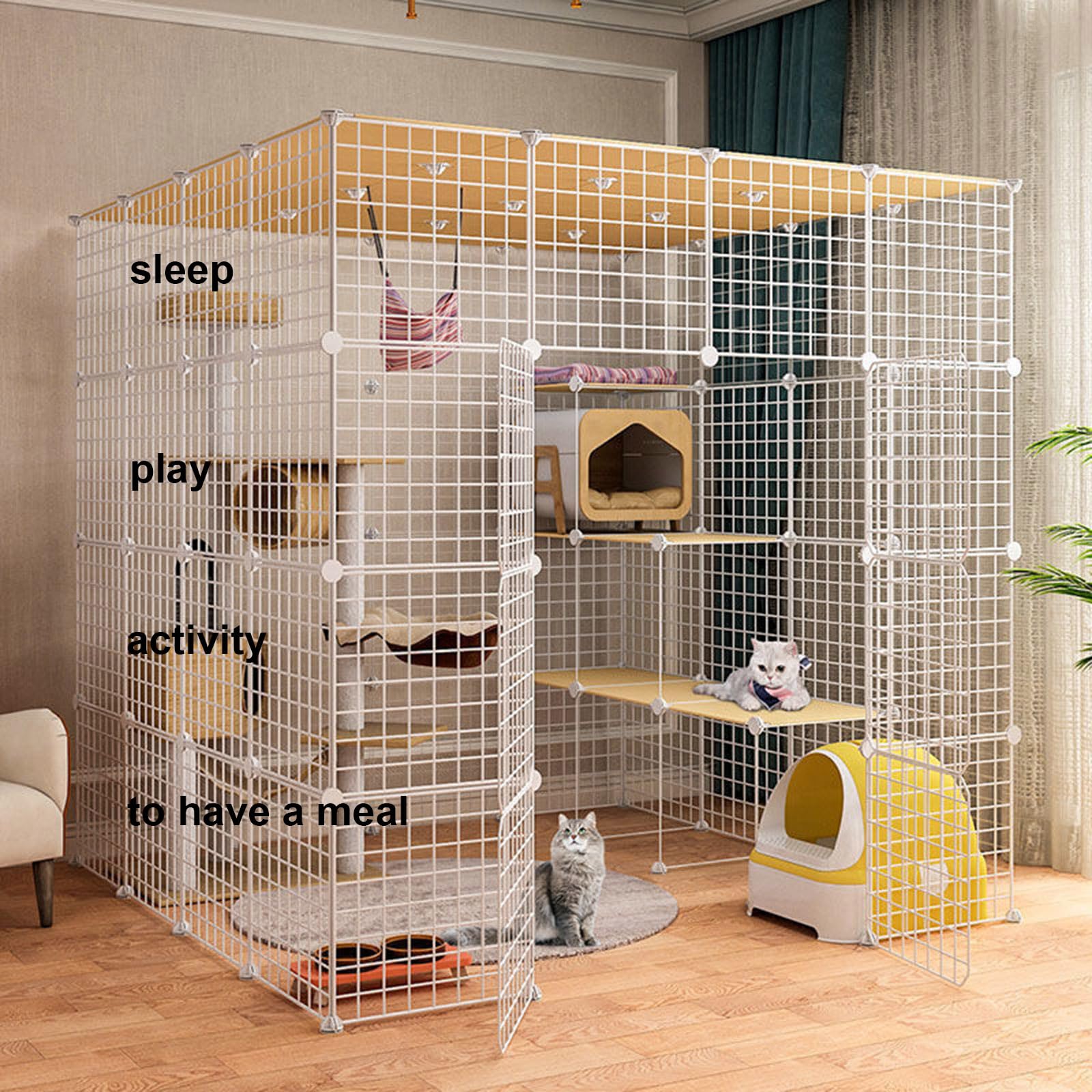 Gabbia per gatti extra large, in filo metallico staccabile, per 1-3 gatti, spaziosa e sicura, per uso interno, facile da montare e pulire