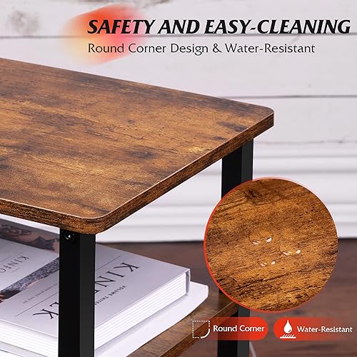 Miniatura 8 de WLIVE Juego de 2 mesas auxiliares, mesa auxiliar pequeña, mesita de noche ajustable de 3 niveles con marco de metal resistente, mesita de noche alta