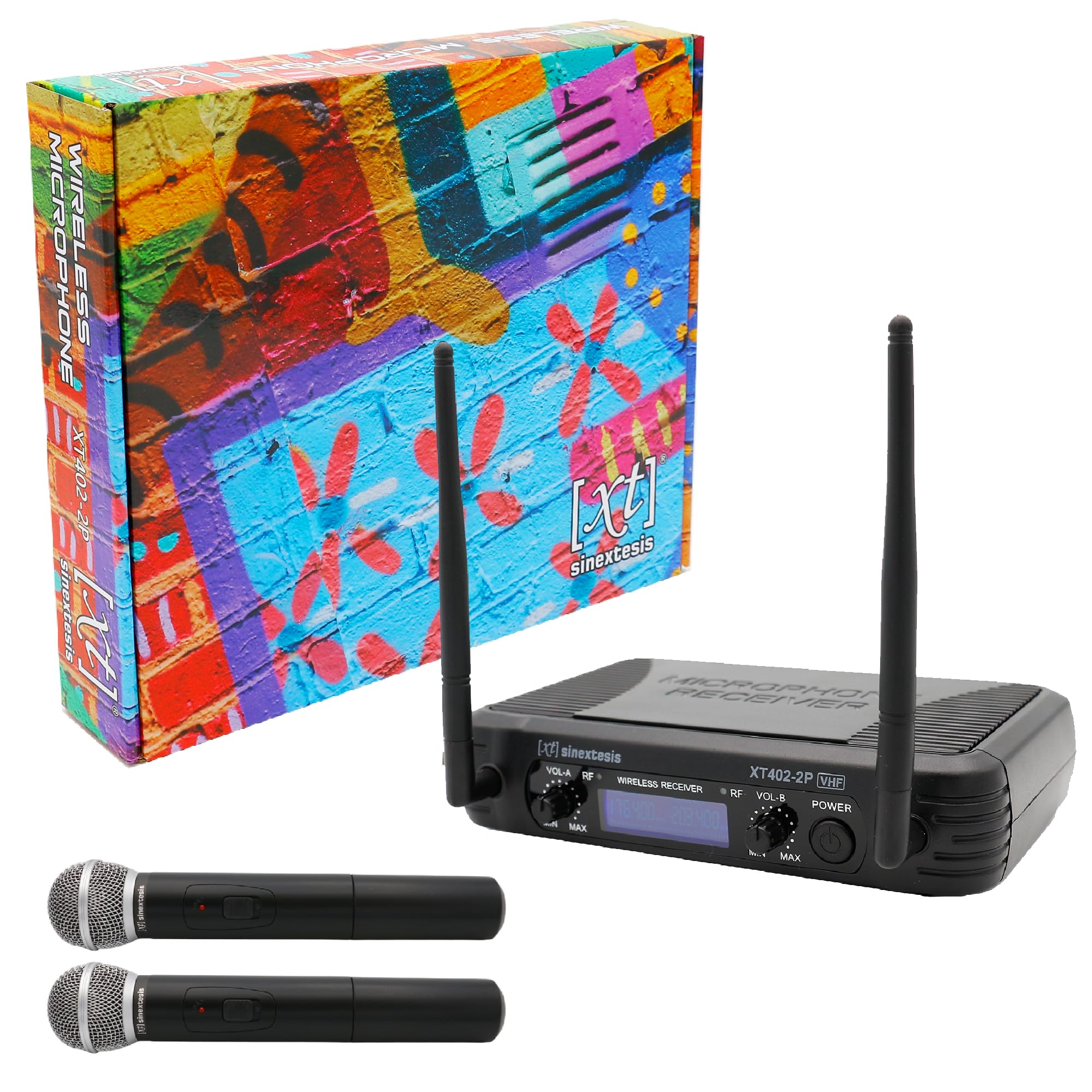 Radiomicrofono wireless VHF Due Canali - Doppio Palmare per karaoke domestico, riunioni, feste, ecc. Portata massima 40 mt. (XT402-2P_176)