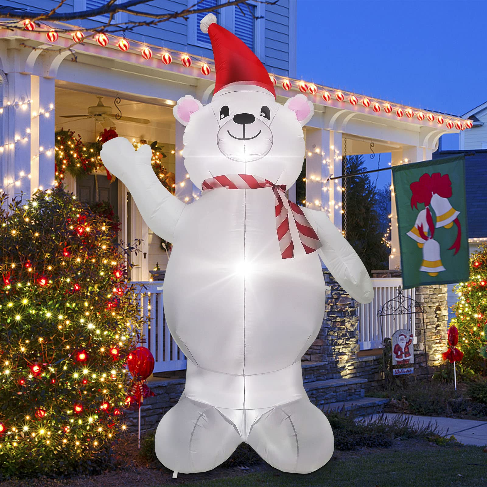 EBANKU8 Feet High Christmas Inflatable Polar Bear, Christmas Blow Up Snowman Decoration Outdoor Indoor Holiday Decor for Home Family Yard Lawn Garden Party Supplies