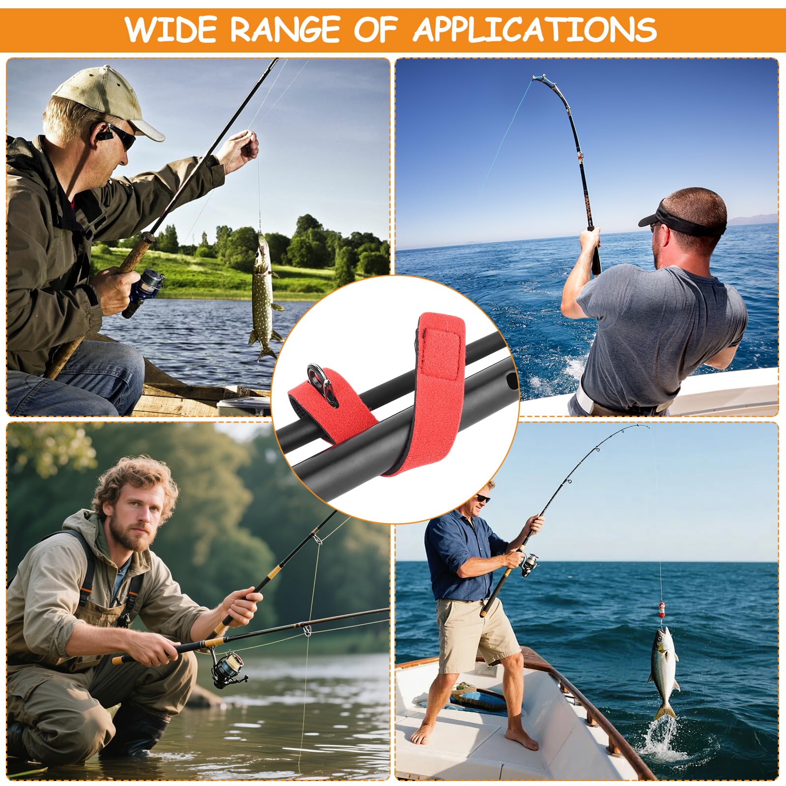 15 Correas para Cañas de Pescar, Cinturón Elástico para Cañas, Juego de Bandas de Pesca con Velcro, Soporte para Cañas de Pescar, Correas de Fijación para Transporte y Almacenaje