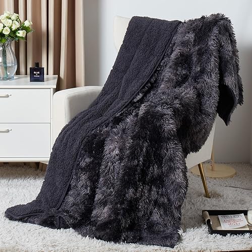 Manta con peso de 15 libras tamaño Queen, manta pesada de piel sintética lanuda Sherpa para dormir, natural y relajante, manta pesada de felpa