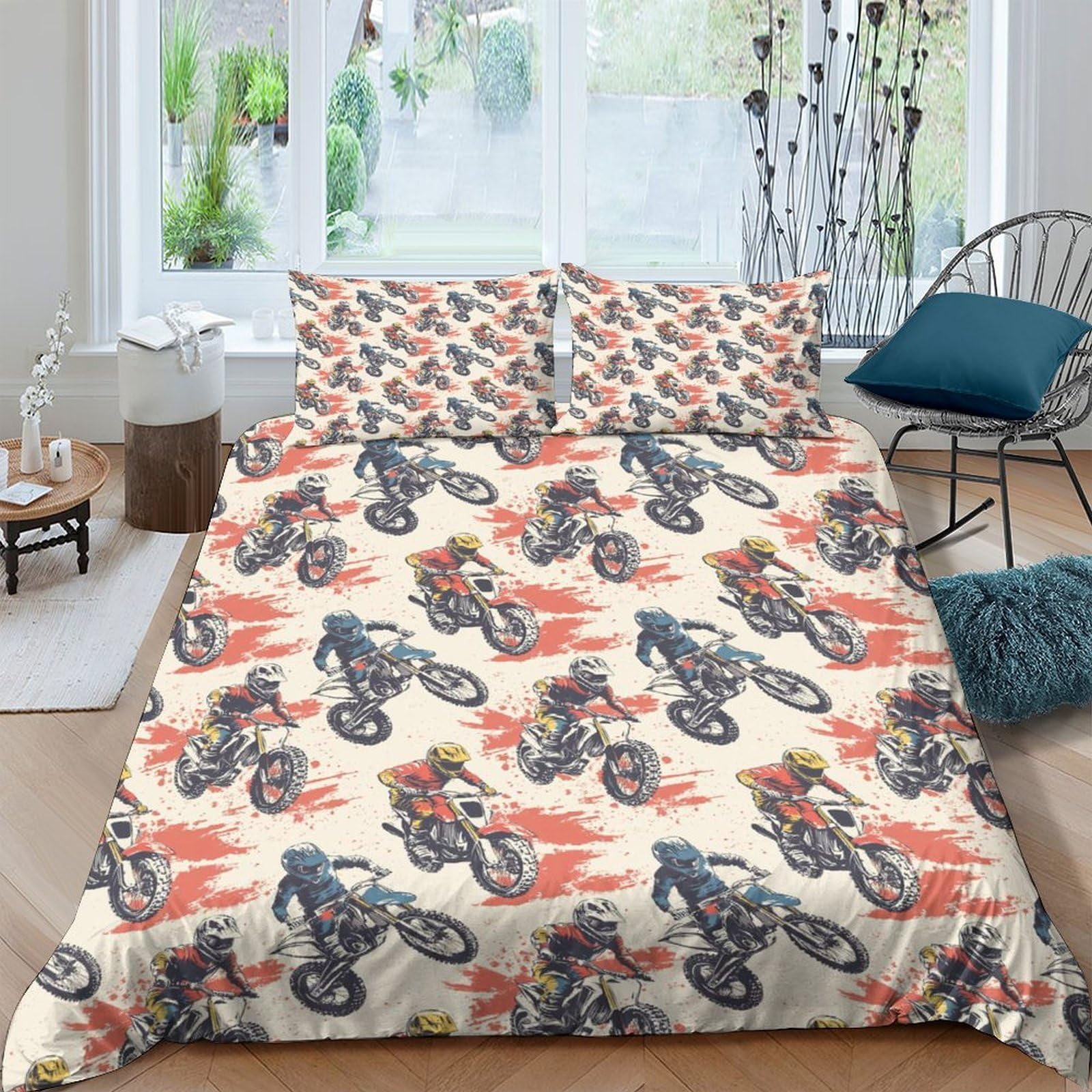 Ctjqhvkz Style-10 3D Printed Motocross Motorcycle Fitted Sheet Microfiber Soft Breathable Graffiti Bed Cover For Bedroom Guest Room Decor Single（135X200cm）