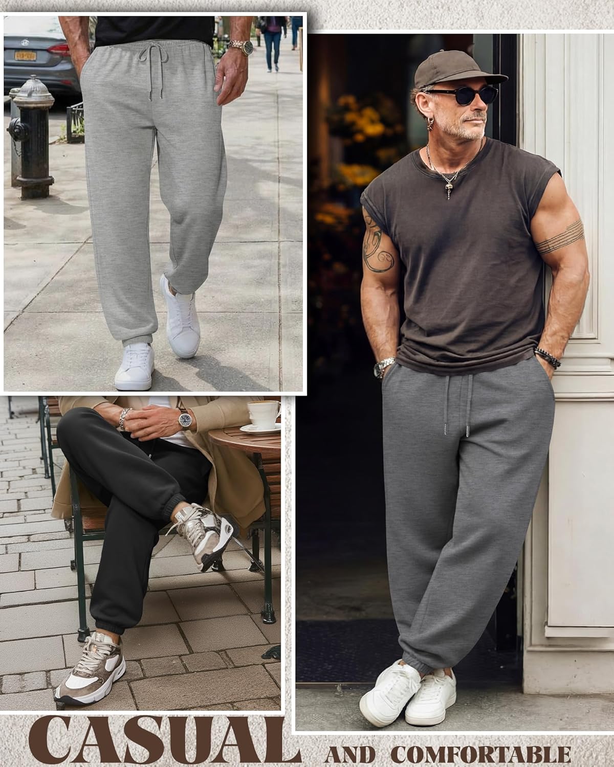 4 Pack Men's Big and Tall Sweatpants Athletic Jogger Lounge Workout Pants with Pockets and Drawstring Multipack