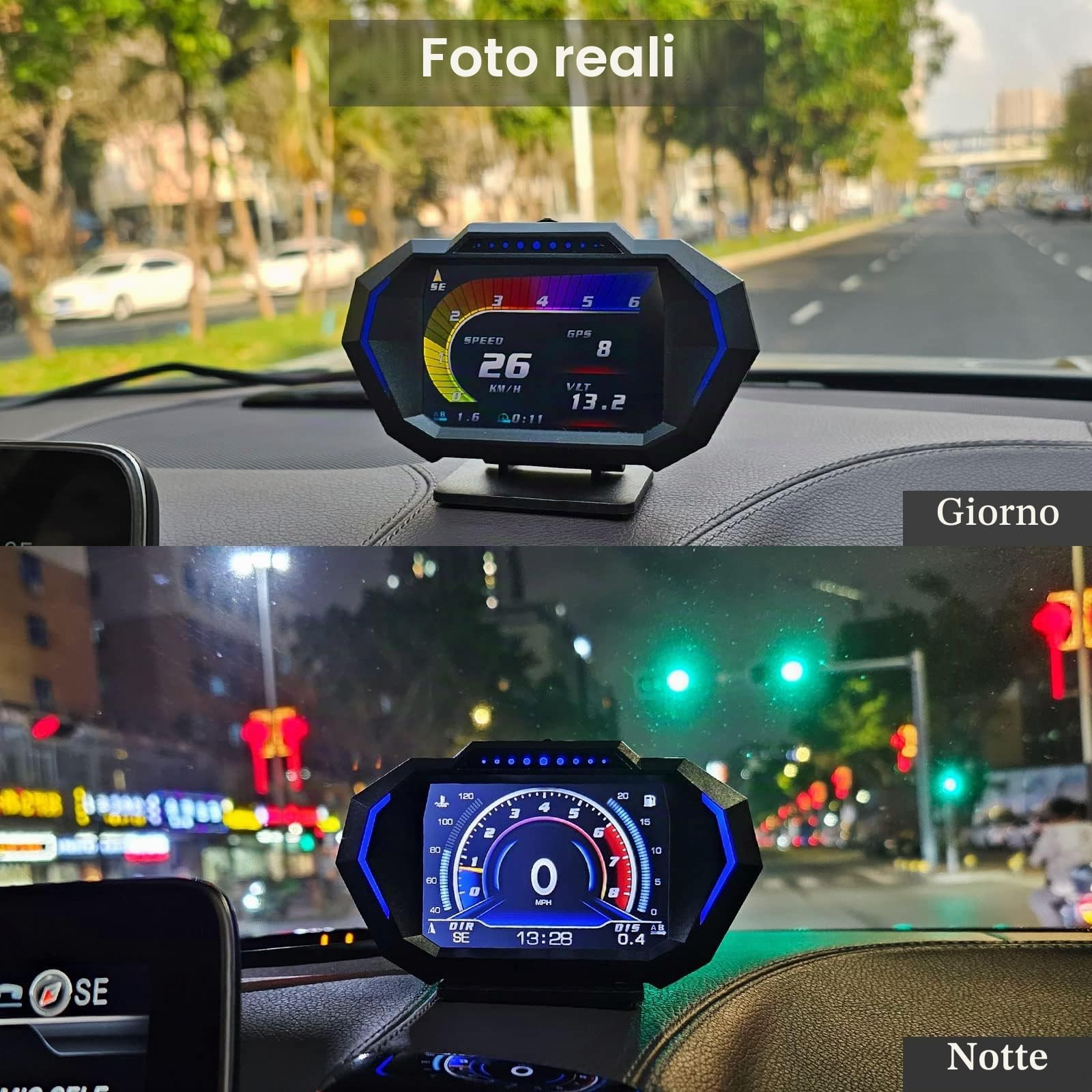 Display per auto, OBD2+GPS+modalità misuratore di pendenza, display multilingue, unità MPH e KM/H modificabili per tutte le auto