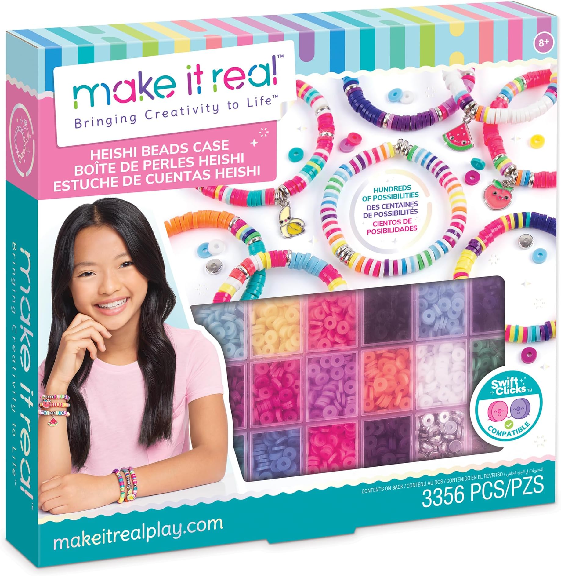 Make It Real Swift Clicks Heishi Bracelet Maker Beads with Storage Case - 3,356 Colorful Beads for Kids Ages 8+