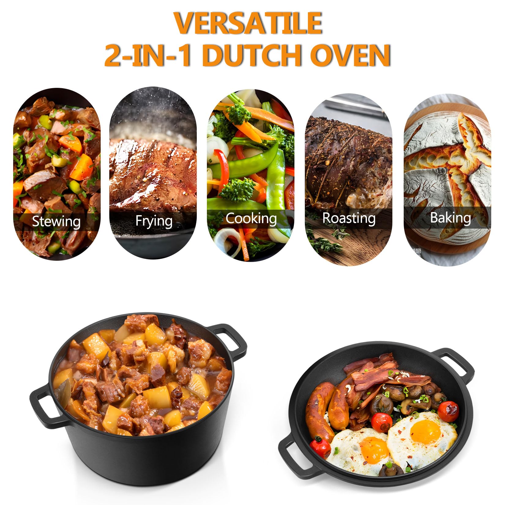 P&P CHEF Forno olandese in ghisa 2 in 1 con coperchio