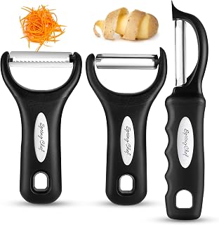 SpringChef 3-in-1 Stainless Steel Vegetable Peeler Set: Swivel, Y & Julienne Peelers with Soft Grip Handles - Rust-Resistant, Arthritis-Friendly