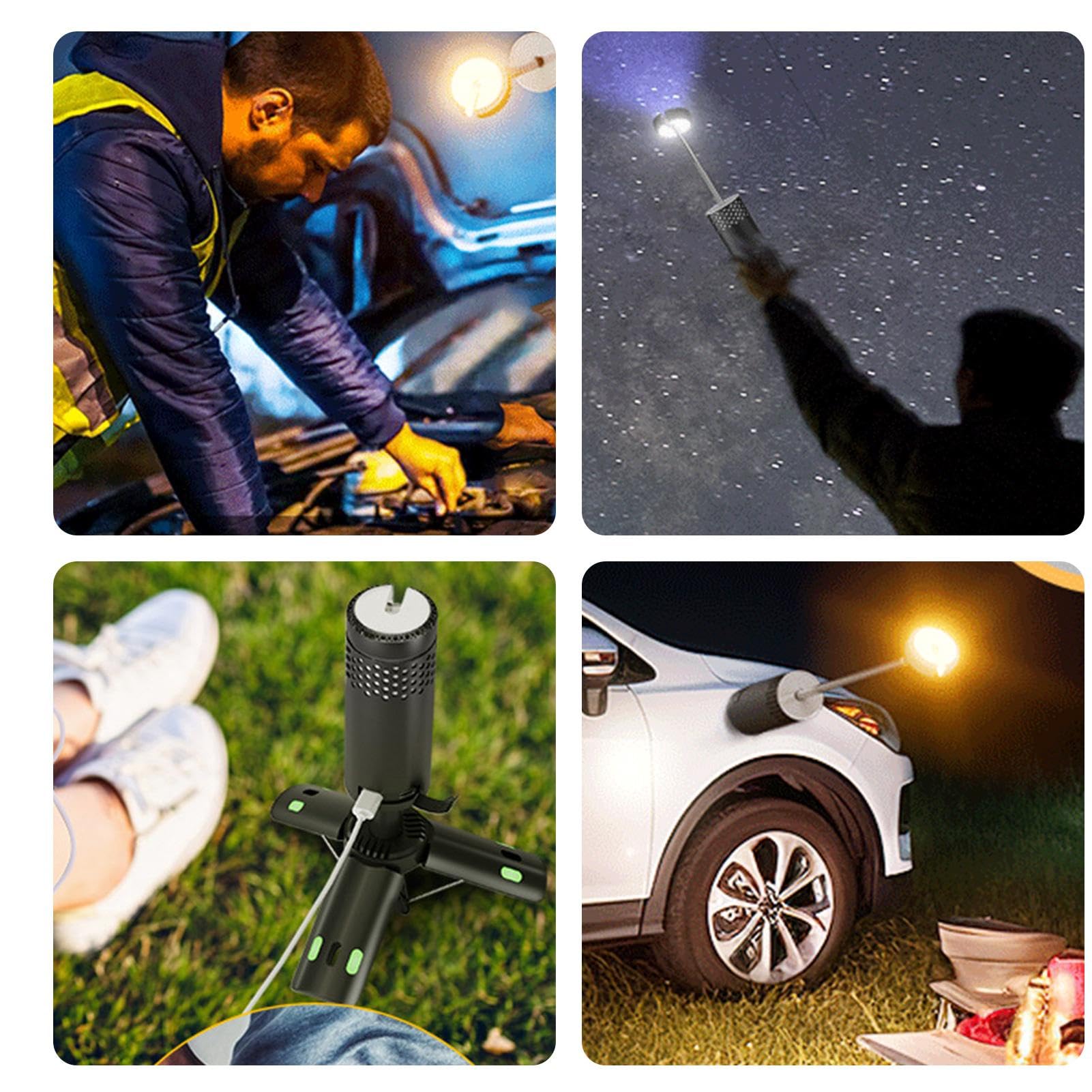 Faroles de camping – Luz telescópica de camping | Batería de 10000 mAh, diseño de gancho impermeable, linterna eléctrica de camping, linterna portátil para senderismo con gancho, base de trípode