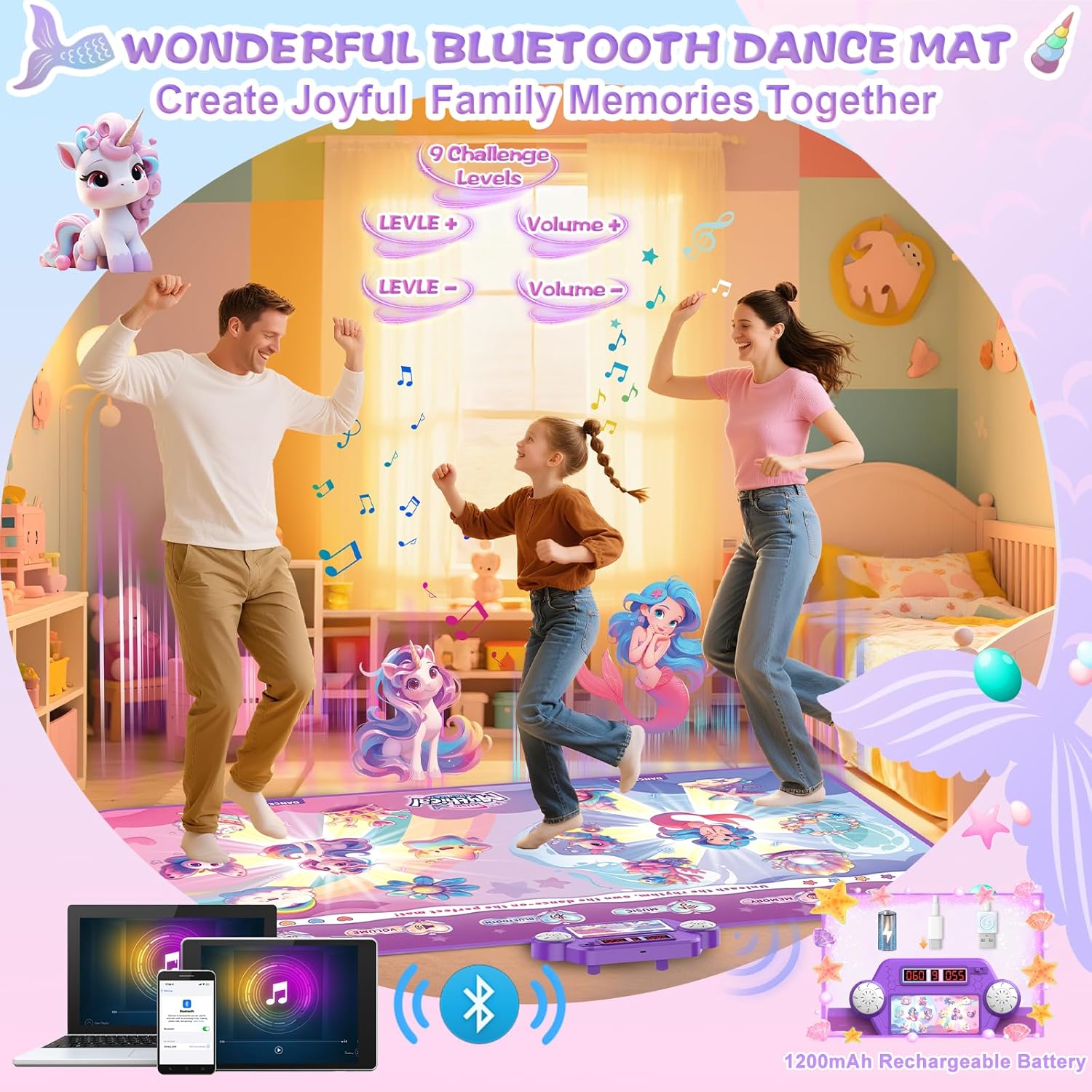 Extra Large Dance Mat for Kids, Rechargeable Bluetooth Dance Mats Toy with Light-up 12 for Girls, Kids Dance Pad Challenge Games Christmas Birthday Gifts Ideas for Kid Ages 3-12 - Image 5