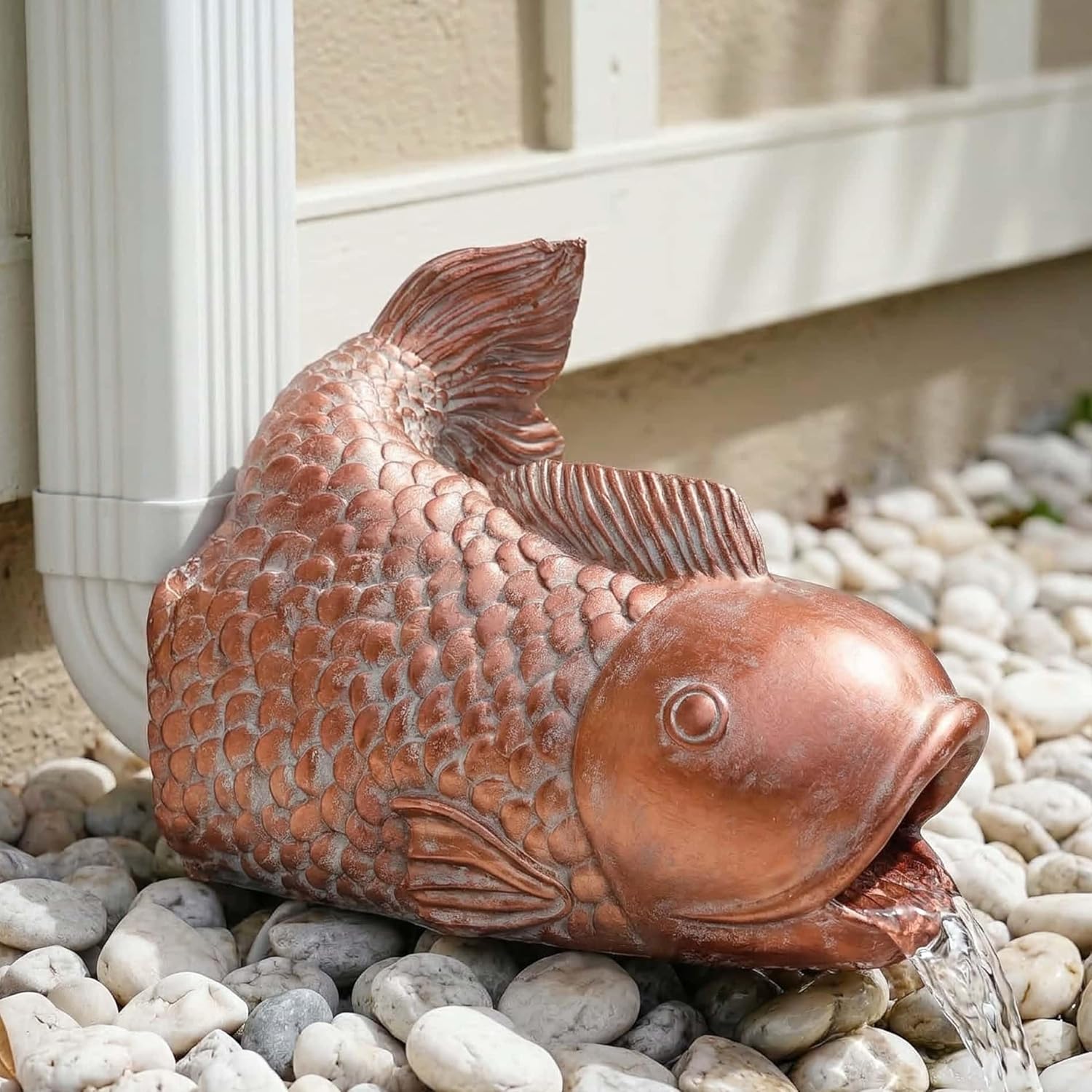 Real Koi Sculpture Gutter Diverter Rain,Eco-Friendly Resin Gutter Extender Diverter, Fish Decor Gutter Extension Downspout, Splash Block, Perfect Gutter Downspout Extension for 3"x4" Gutter