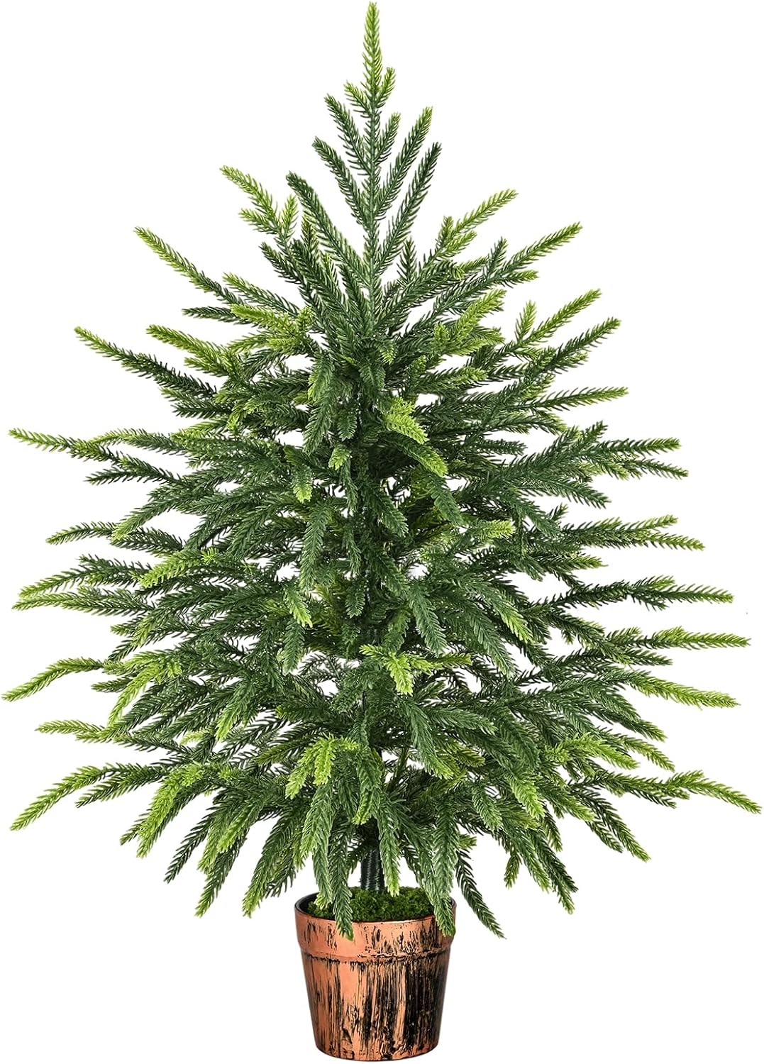 2FT Norfolk Pine Tree with Pot - Tabletop Christmas Tree with Real Touch PE Branch Tips for Front Porch Kitchens Home Indoor Outdoor Xmas Decor 1pcs 2ft