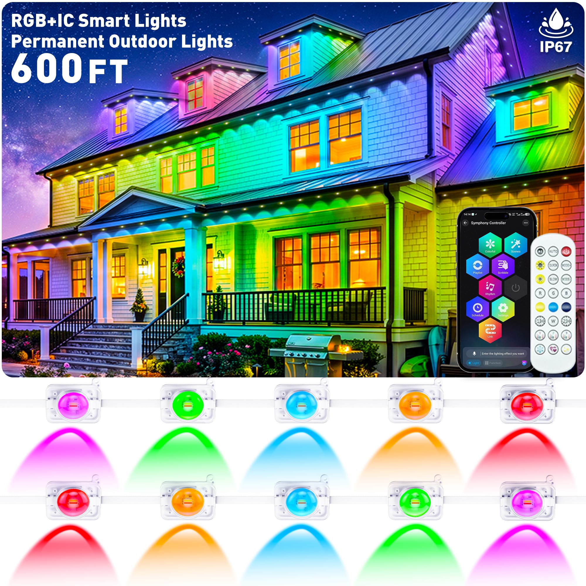 Photo 1 of AMURTH 600FT RGB+IC Permanent Outdoor String Lights