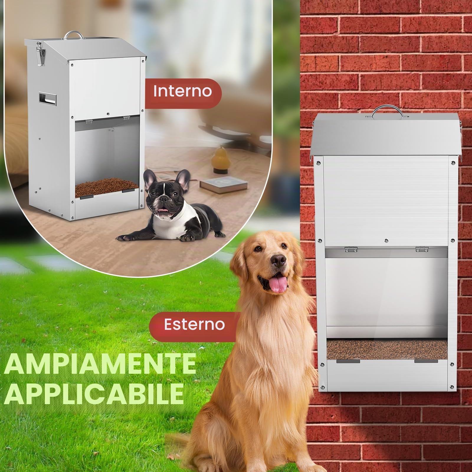 Distributore Automatico Di Cibo Per Cani Da 20L, Grande Capacità, In Acciaio Inossidabile, Per Esterno, A Gravità, Trogolo Di Alimentazione Automatica Per Cani Grandi