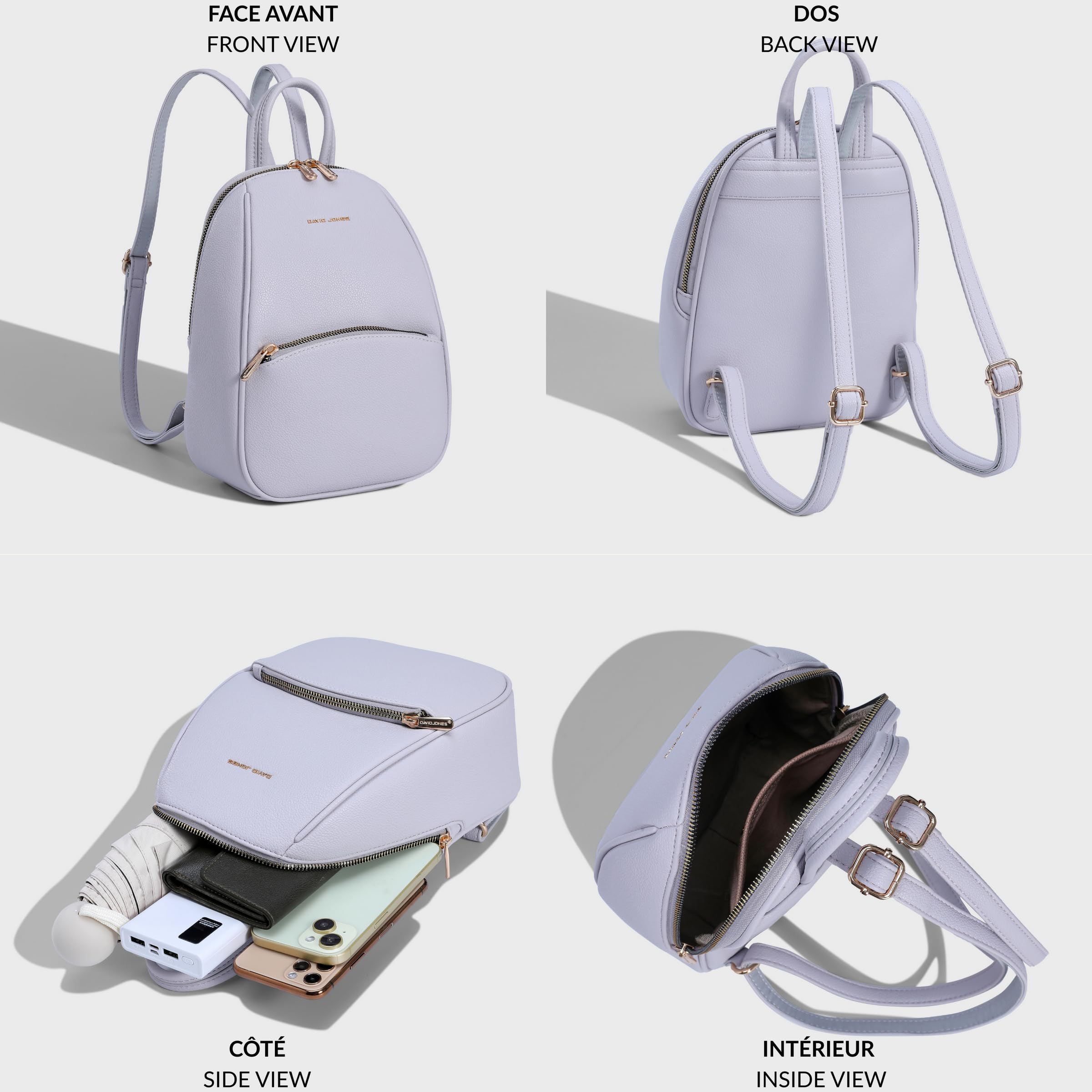 David Jones - Mini mochila bandolera para mujer y ciudad, tamaño mini, piel sintética, práctica chic clásica, salidas de fin de semana