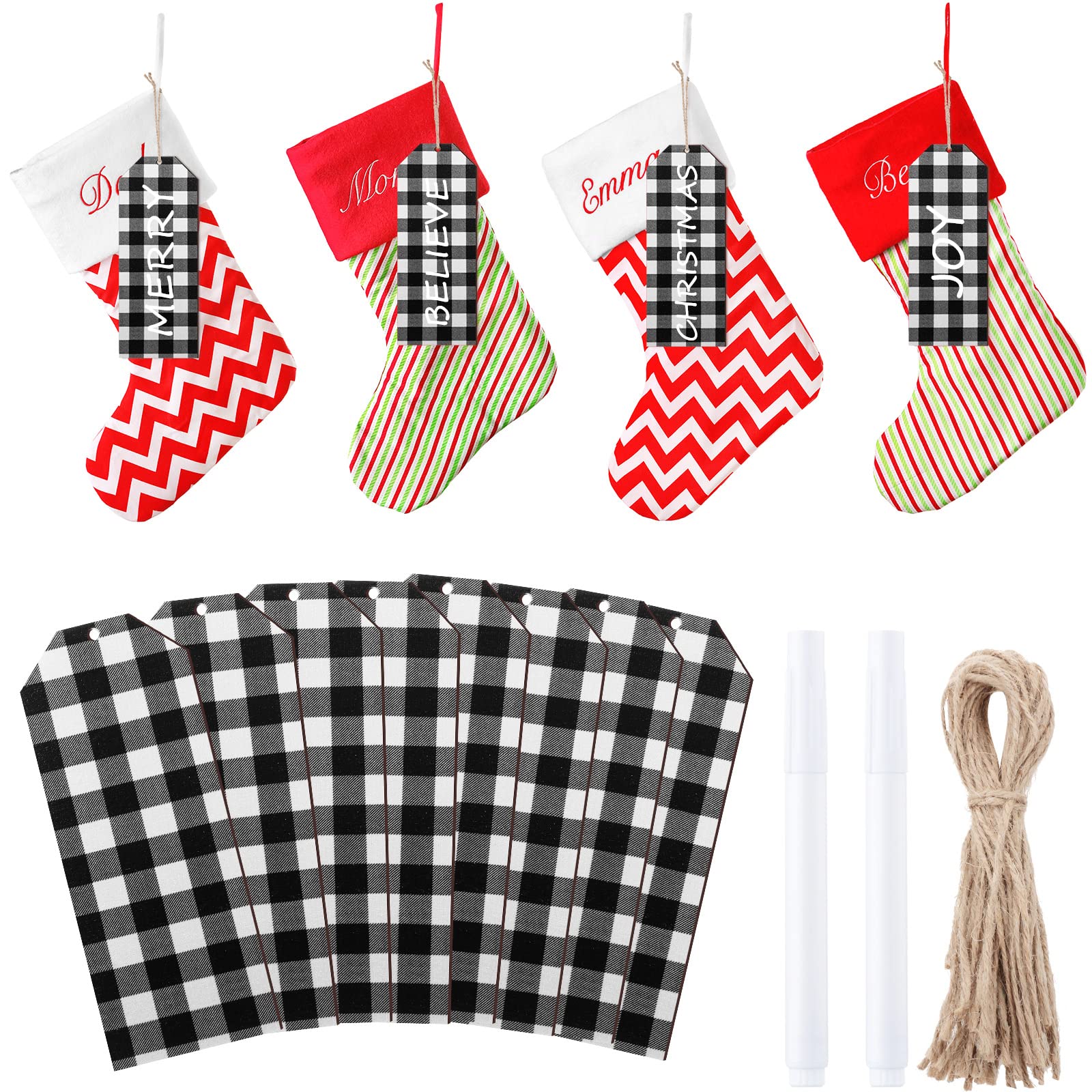 Amazon.com: Jetec 10 Pieces Christmas Stocking Name Tag Wood Personalized  Christmas Stocking Sign Blank Rustic Farmhouse Xmas Stocking Hanging Tag  with Whiteboard Pens for Xmas Tree Ornament (Black and White) : Home