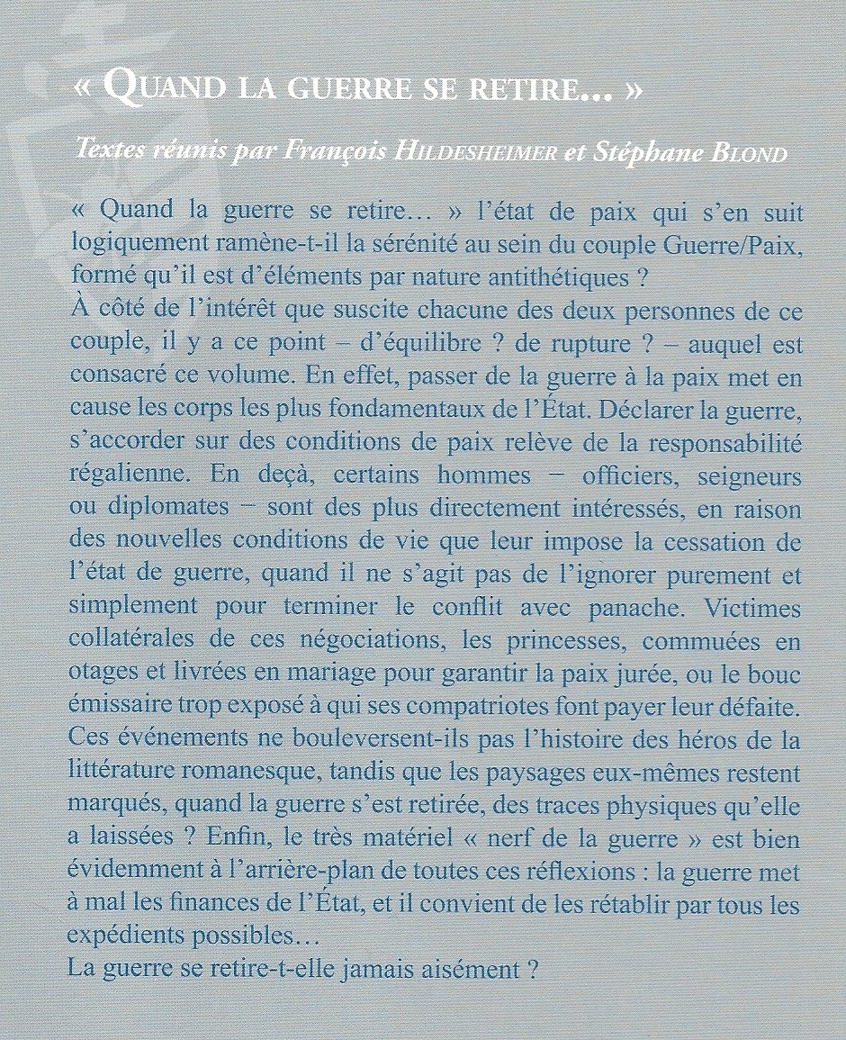 "Quand la guerre se retire...": Actes de la journée d'étude du 19 novembre 2012