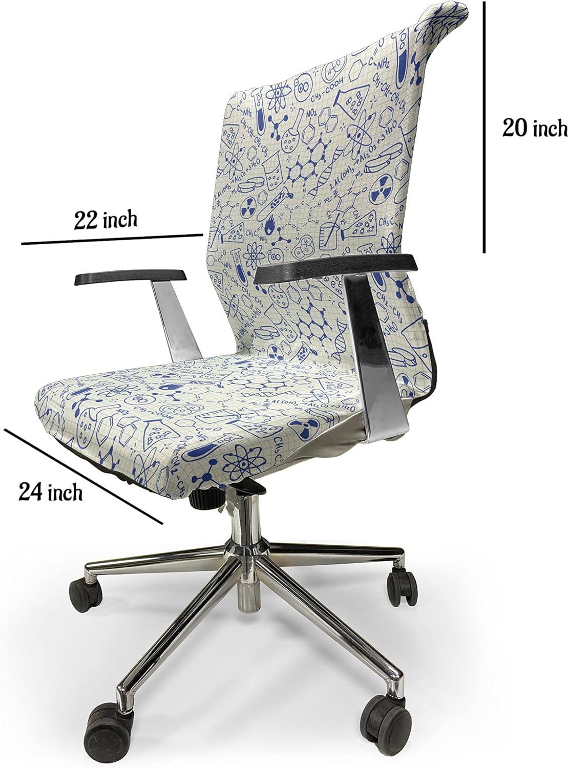 Ambesonne Cartoon Office Chair Cover, Science Chemistry Geometry Math Nerd Geek and Genius Themed Design Art, Stretchable Decorative Universal Size High Back Printed Slipcover, Ivory Blue