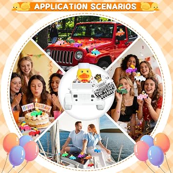 Mini Rubber Duck Set - White Fashion Car Decor with Effortless 10-Second Setup & Random Card, Random Rubber Band | Dashboard Accessory for Car Enthusiasts
