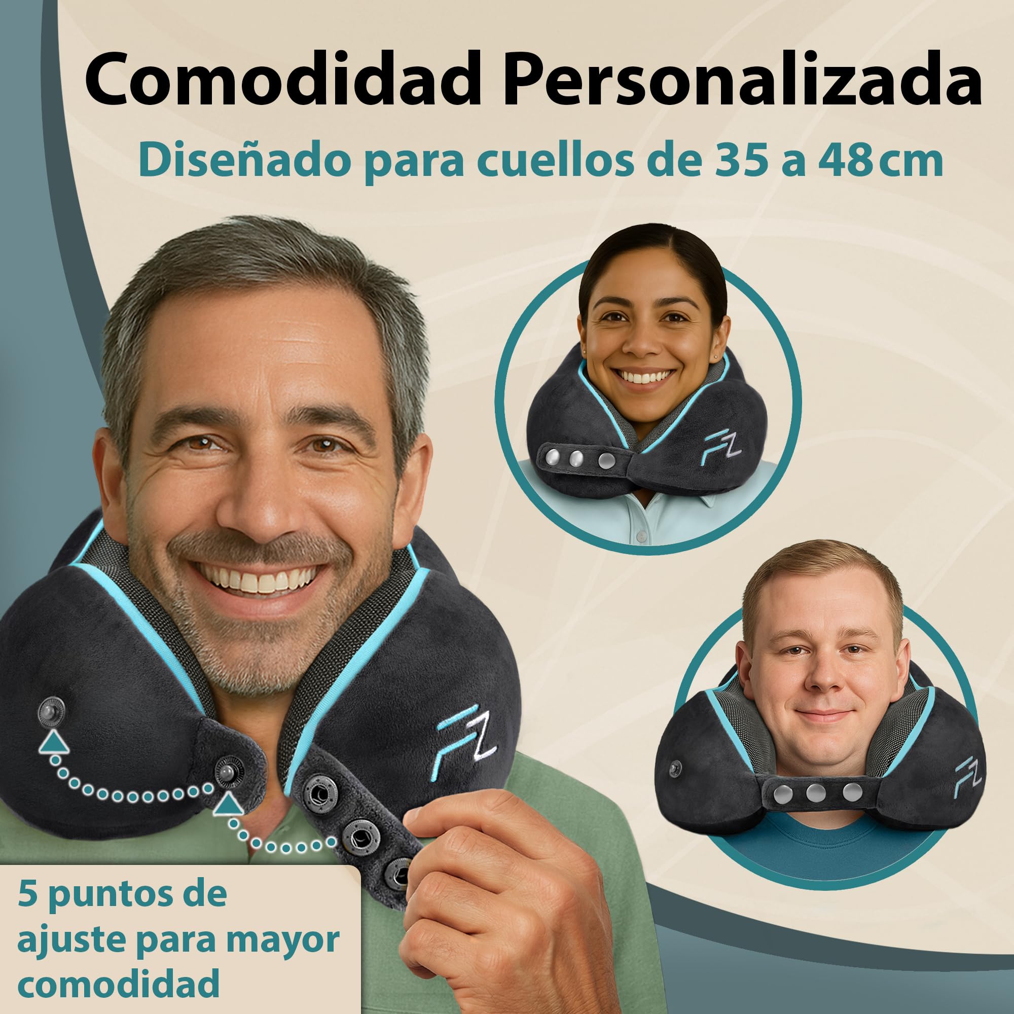 FLOWZOOM Almohada de Viaje Viscoelástica Soporte Ajustable 360° Funda Lavable Cojín de Cuello Negro
