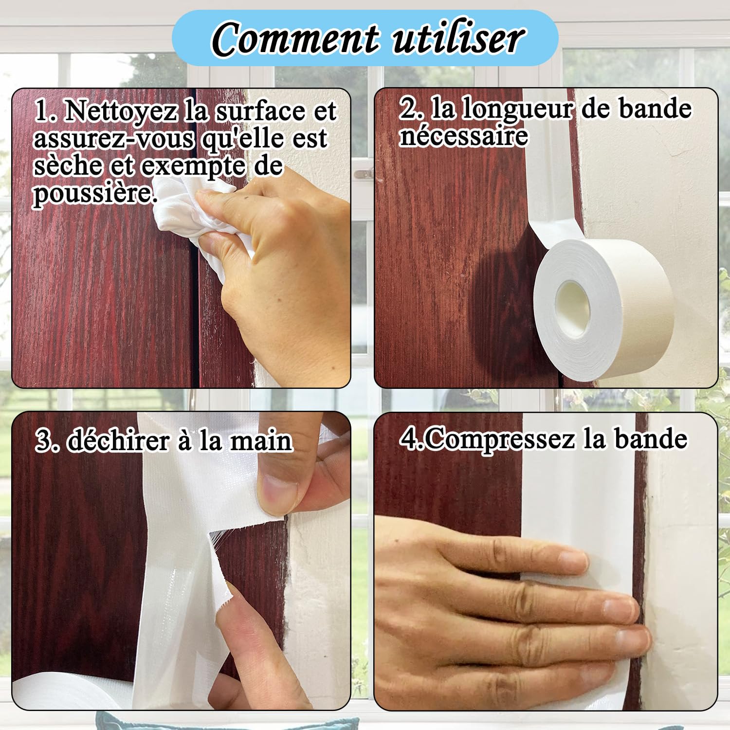 Bande d'étanchéité pour portes et fenêtres, bande blanche pour pare-brise, étanchéité pour climatisation, pour bloquer l'air froid, la poussière et la pluie, 5 cm x 30 m, sans résidus