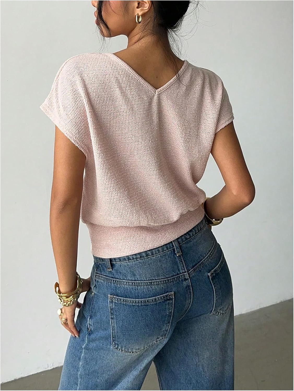 Verdusa Women's V Neck Dolman Short Sleeve T Shirts Summer Casual Going Out Tops - Image 2