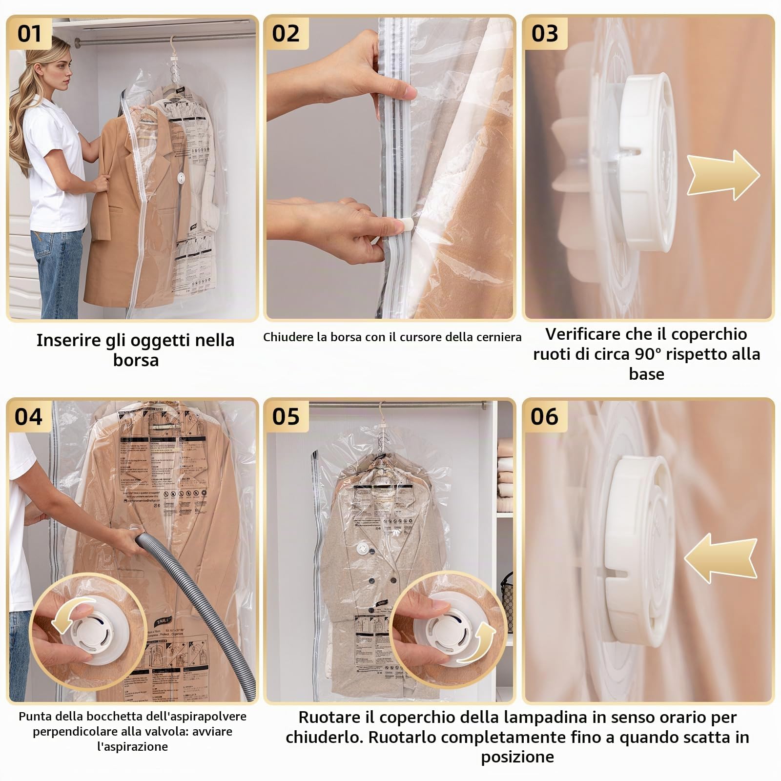 TAILI Sacchetti Sottovuoto Vestiti Appendere Buste Sottovuoto,6 Jumbo | Buste Sottovuoto Vestiti Sacchetti con Gancio per Abiti, Conservazione di Giacche - Sacchetti Sottovuoto Salvaspazio Viaggi