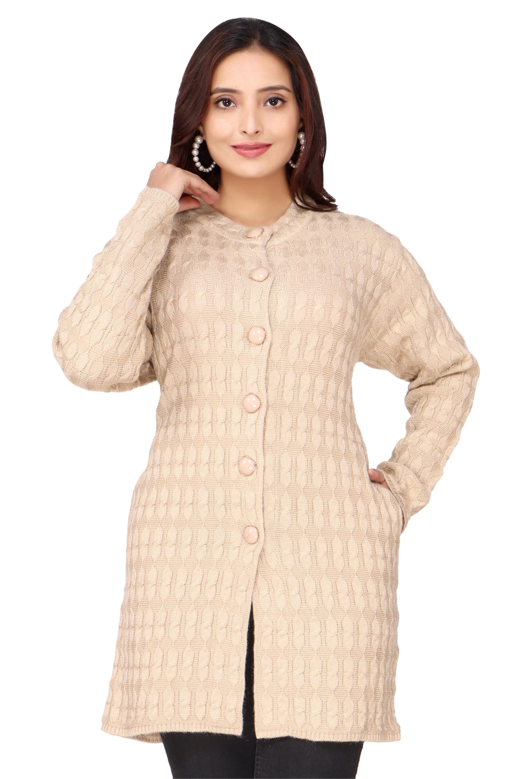 janiya Full Sleeve Long Woollen Cardigans for Women with Side Pockets (4301)-picture-19