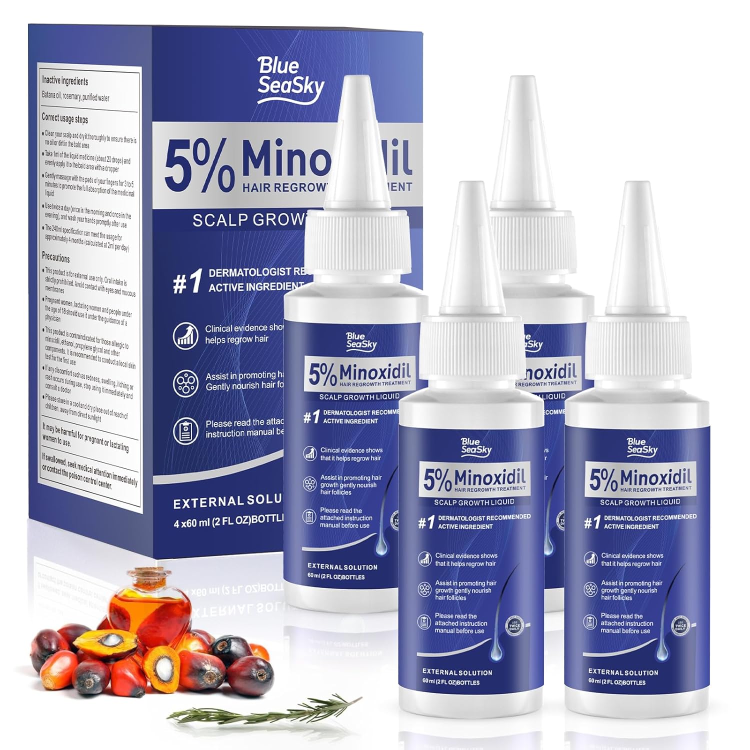 5% Minoxidil for Men and Women with Biotin,Hair Growth with Batana Oil and Rosemary,for Thinning & Hair Loss, Clinically Proven Regrowth for Thinning Hair & Beard (Unscented-8Fl Oz)