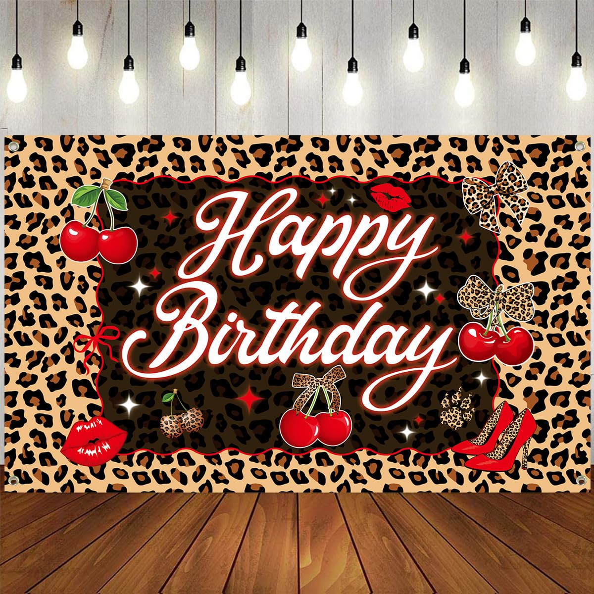 Red Cheetah Print Backdrop Birthday Party Decorations, 110 x 180cm Happy Birthday Backdrop Leopard Print for Women Girl, Cheetah Leopard Party Decorations for Wall, Photography Background