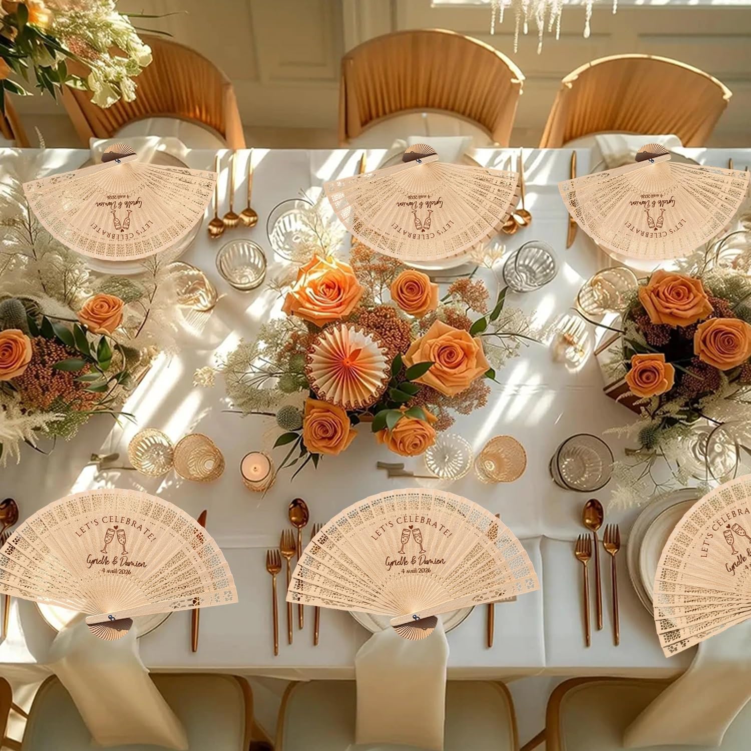 Ventagli Personalizzati Bomboniere for Ospiti Ventaglio in Legno Sfuso, Nomi Personalizzati for Coppie di Feste di Matrimonio Bomboniere Estive Regali Rustici con Sacchetti di Filato(50pcs)