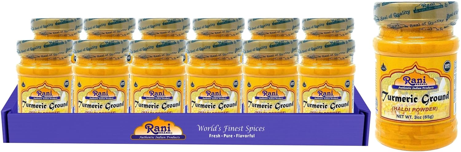 Rani Turmeric (Haldi) Root Powder Spice, (High Curcumin Content) 3oz (85g) PET Jar, Pack of 12 ~ All Natural | 100% Pure, Salt Free | Vegan | Gluten Friendly | NON-GMO | Kosher | Indian Origin
