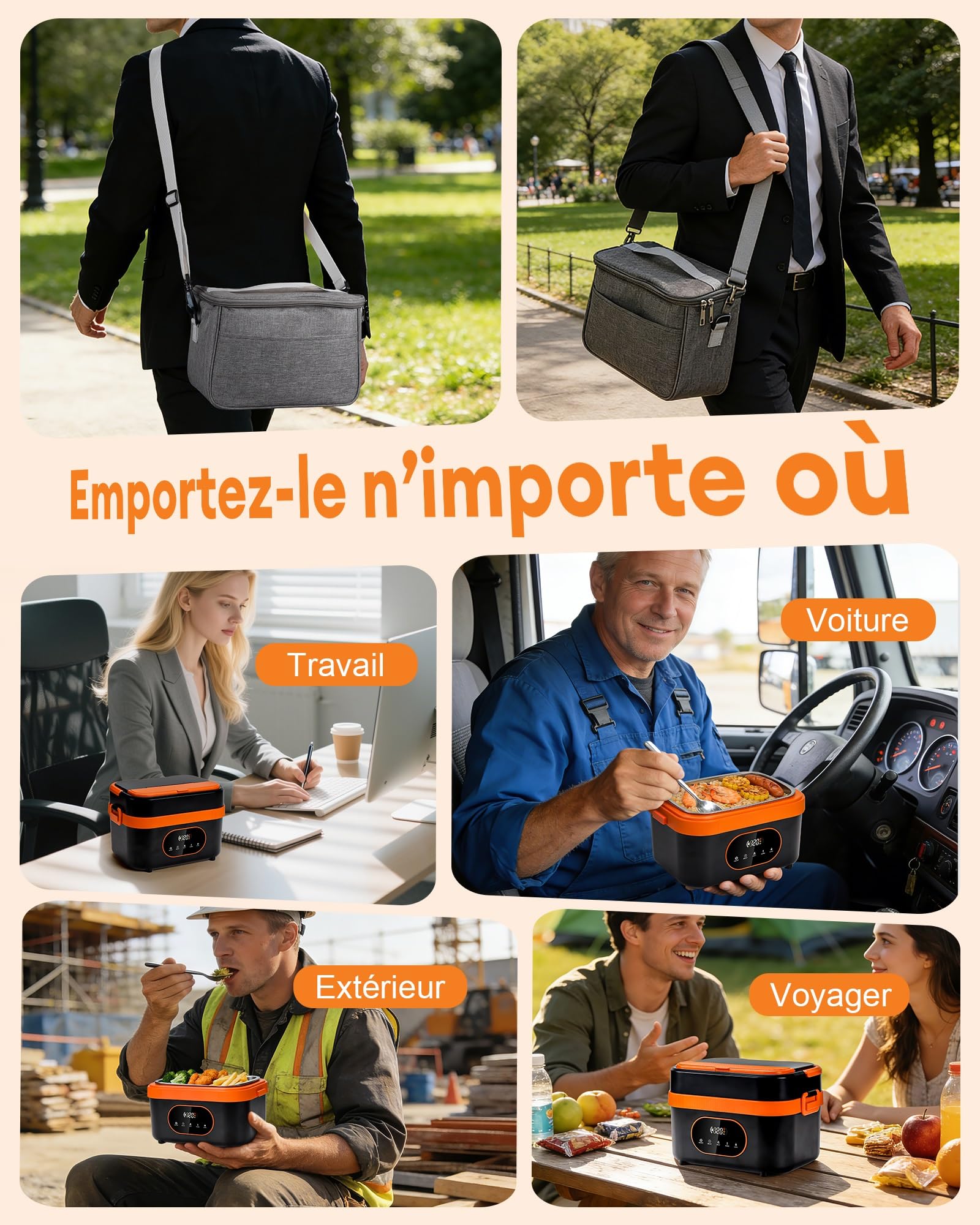 Boîte à lunch électrique sans fil gamelle chauffante 1,5L EU