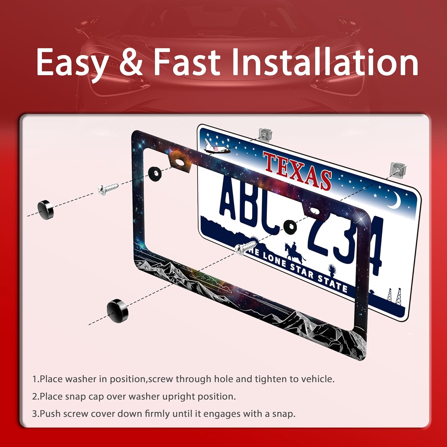 Starry Sky Mountains License Plate Frame Beautiful Galaxy License Plate Holder Funny Stainless Steel Accessories Cars Decor with 2 Holes and Screws Fits Standard Us Ca Vehicles 12.2 X 6 Inch - Image 3